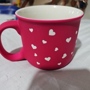 Sunday Morning Ceramic Mug Pink w/ White Hearts – Cute Coffee Cup Valentine Gift